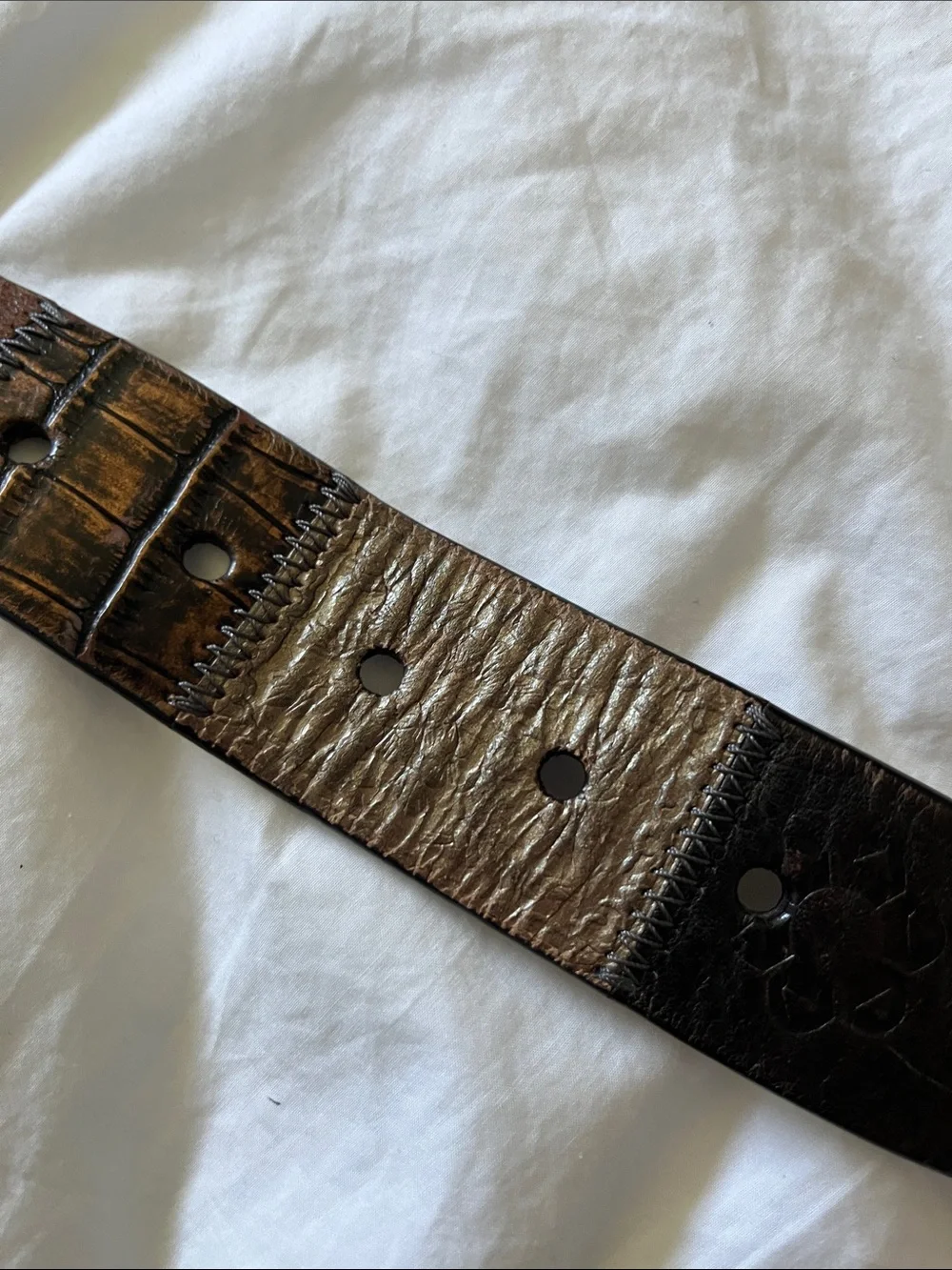 Fossil midnight Patchwork Black multi floral silver studded embellished belt